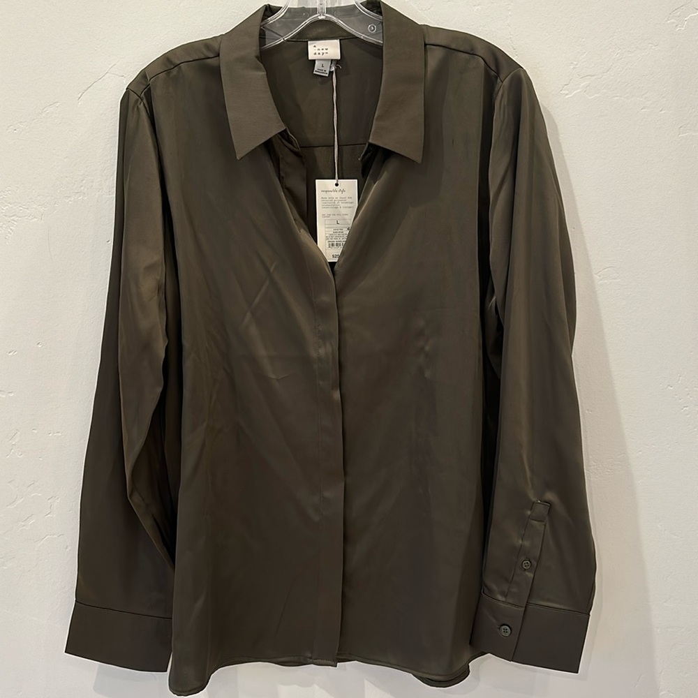 Long sleeve blouse dark olive.  New with tags.